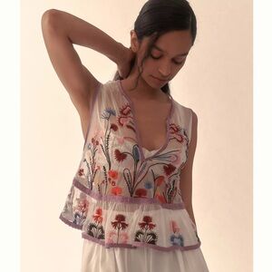NWT Anthropologie Embroidered Sheer Mesh Tank